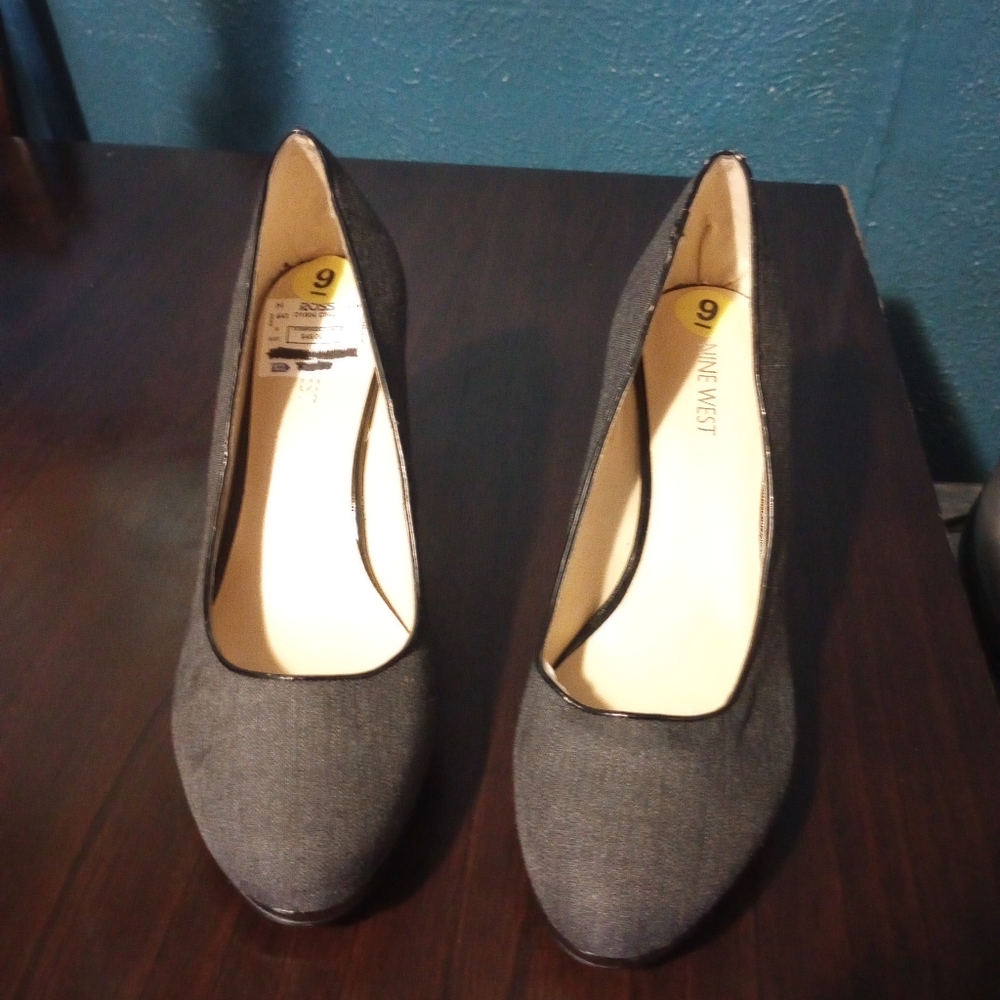 Nine West WOS 4"Heels Pumps WISE UP 2 sz 9M Gray Tweed Slip-On Classy Work Dress - Picture 2 of 14